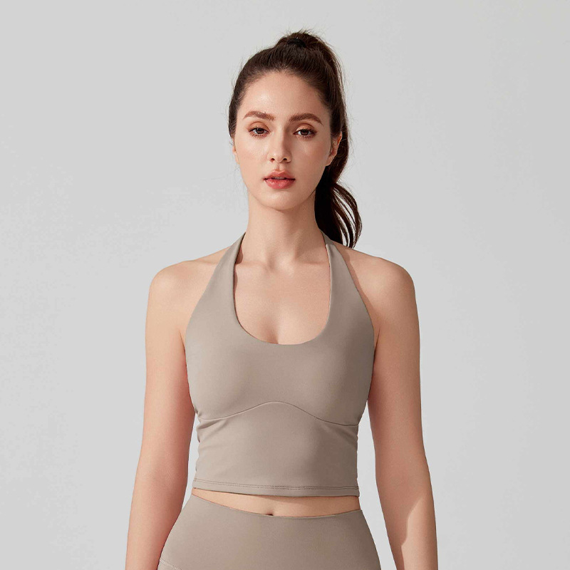 ヨガタンクトップ 抗菌 ホルターネック ストラップ パッド入り 美しいバック スポーツ ワイドショルダー ストラップ 耐衝撃 ランニング フィットネス