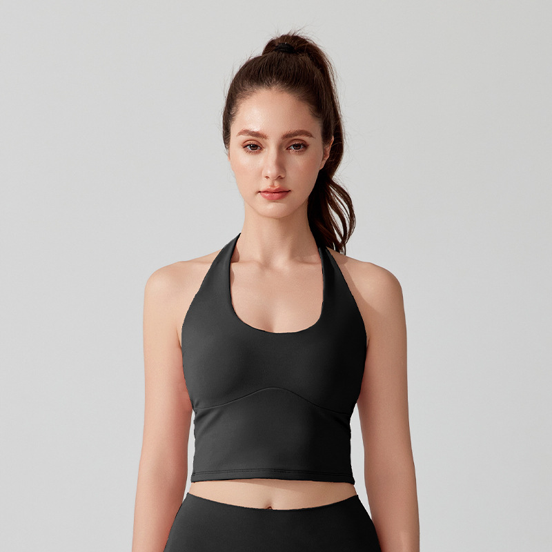 ヨガタンクトップ 抗菌 ホルターネック ストラップ パッド入り 美しいバック スポーツ ワイドショルダー ストラップ 耐衝撃 ランニング フィットネス