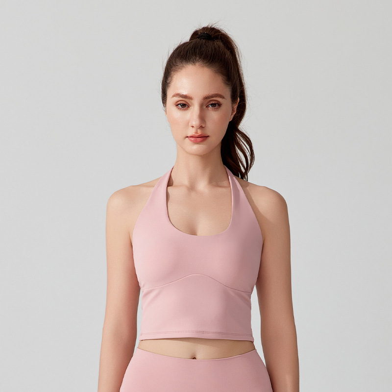 ヨガタンクトップ 抗菌 ホルターネック ストラップ パッド入り 美しいバック スポーツ ワイドショルダー ストラップ 耐衝撃 ランニング フィットネス