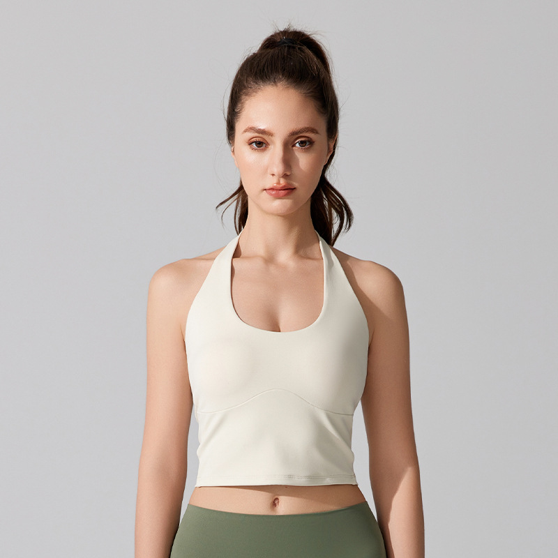 ヨガタンクトップ 抗菌 ホルターネック ストラップ パッド入り 美しいバック スポーツ ワイドショルダー ストラップ 耐衝撃 ランニング フィットネス