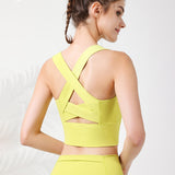 ヨガブラトップ カップ付き バッククロス 背中開き 盛れる ワイヤーなし パッド入り 広幅肩紐 幅広ヘム スポーツ フィットネス ピラティス ランニング ホットヨガ セクシー 全5色 S-L