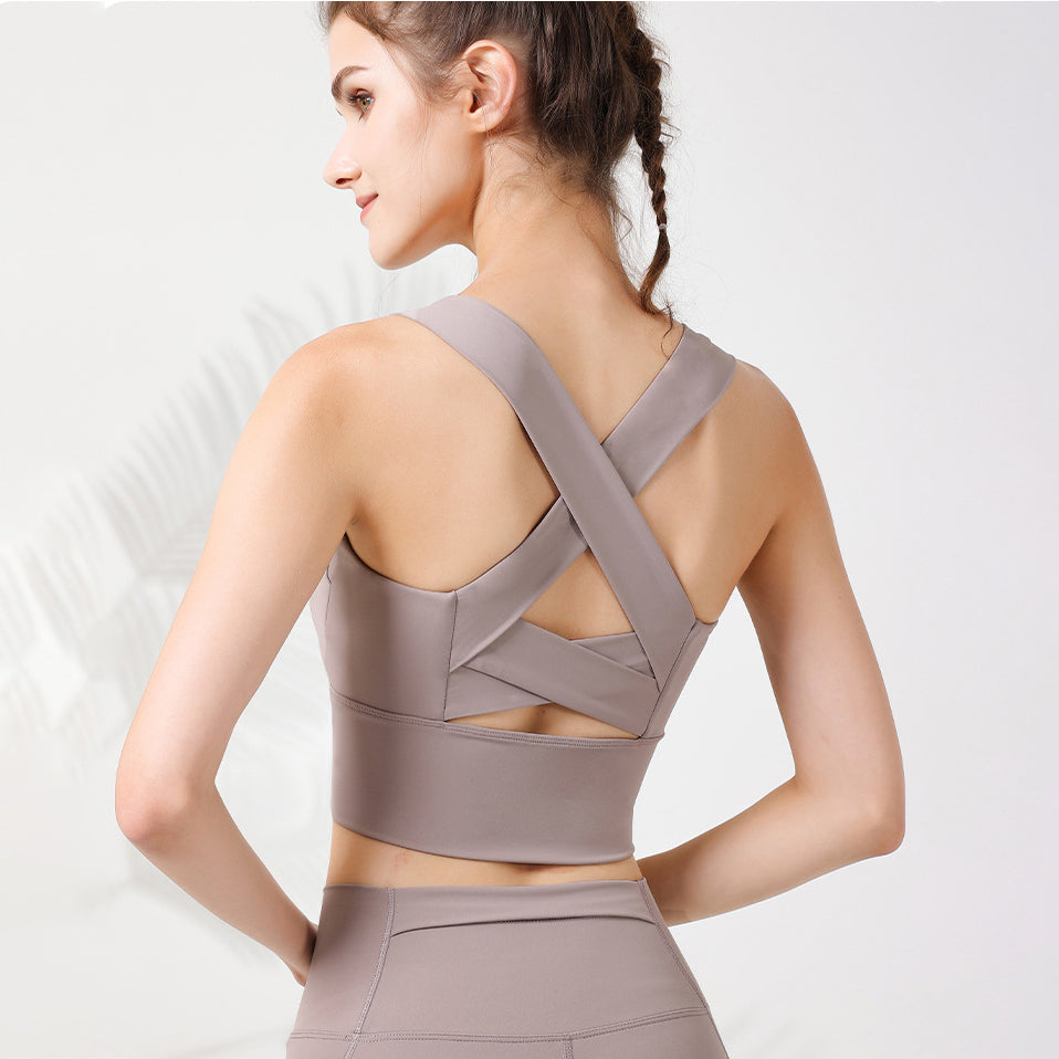 ヨガブラトップ カップ付き バッククロス 背中開き 盛れる ワイヤーなし パッド入り 広幅肩紐 幅広ヘム スポーツ フィットネス ピラティス ランニング ホットヨガ セクシー 全5色 S-L