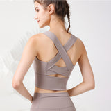 ヨガブラトップ カップ付き バッククロス 背中開き 盛れる ワイヤーなし パッド入り 広幅肩紐 幅広ヘム スポーツ フィットネス ピラティス ランニング ホットヨガ セクシー 全5色 S-L