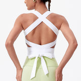 ヨガトップス リボン スクエアネック カップ付き 背中開き 揺れない ワイヤーなし 広幅肩紐 バッククロス スポーツ フィットネス ピラティス ランニング ストレッチ 無地 全8色