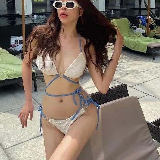 インターネット有名人インラブ装飾ビキニストラップホルターネックソフトカップ三角水着セクシーなホットガール水着ビキニ