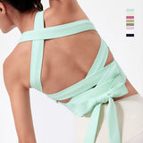 ヨガトップス リボン スクエアネック カップ付き 背中開き 揺れない ワイヤーなし 広幅肩紐 バッククロス スポーツ フィットネス ピラティス ランニング ストレッチ 無地 全8色