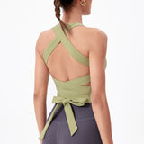 ヨガトップス リボン スクエアネック カップ付き 背中開き 揺れない ワイヤーなし 広幅肩紐 バッククロス スポーツ フィットネス ピラティス ランニング ストレッチ 無地 全8色