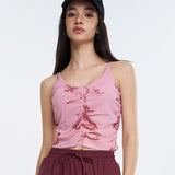 ヨガ キャミソール ヨガトップス カップ付き ギャザー 背中開き へそ出し フィットネス ランニング 速乾 おしゃれ シースルー エスニック レース Uネック 全3色 通気性 S-XL