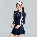 黒と白のカラーマッチングワンピーススポーツ水着、胸をカバーするために集まった女性用、痩身スイムスカート日焼け防止ドレス、通気性のある卸売