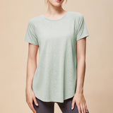 夏の新スタイルメッシュスプライシングスポーツ半袖女性の背中カバーお尻カバー Tシャツルーズ通気性ランニングフィットネストップ