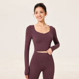 ヨガウェア トップス カップ付き 背中開き メッシュ 羽織り ワイヤーなし 長袖 パッド入り フィットネス ランニング 細見え 通気性 きれいめ 透け Uネック 無地