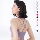 快適&美胸!理想のスポーツブラ!ヨガ初心者におすすめに!ラウンドネック 全8色 カップ付き パッド ワイヤーなし バッククロス ショート丈 背中開き スポーツ 通気性 速乾 吸汗 超盛れる 可愛い おしゃれ 着痩せ セクシー ファッション 格安 人気 おすすめ M~XL