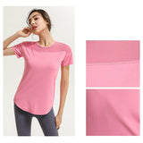 Yoga top, short sleeves, round neck, 4 colors to choose from, breathable, quick drying, sweat absorbing, contrasting, tulle, stylish, simple, casual, elegant, retro, sexy, S~XL