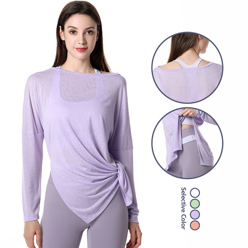 Yoga tops, long sleeves, round neck, 3 colors to choose from, breathable, quick drying, sweat absorbent, belly cover, fitness, sports, simple, casual, unique, loose, roomy, cheap, S~XL