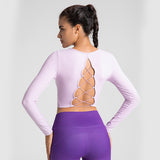 ヨガtシャツ 背中開き カップ付き 長袖 バッククロス 背中が可愛い 盛れる 指穴 揺れない セクシー へそ出し ヨガトップス チュニック ストレッチ おしゃれ 速乾 細見え 通気性 ラウンドネック 全4色 スポーツ フィットネス ピラティス ランニング S-XL