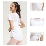 Yoga top, short sleeves, round neck, 4 colors to choose from, breathable, quick drying, sweat absorbing, contrasting, tulle, stylish, simple, casual, elegant, retro, sexy, S~XL
