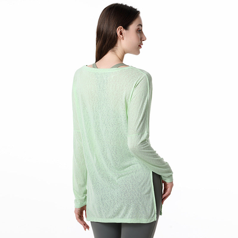 Yoga tops, long sleeves, round neck, 3 colors to choose from, breathable, quick drying, sweat absorbent, belly cover, fitness, sports, simple, casual, unique, loose, roomy, cheap, S~XL