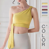 Yoga tops, bra tops, bras, 5 colors, with cups, breathable, quick-drying, stretchy, ribbon, one-shoulder, ribbon, open back, no wires, belly button exposed, stylish, recommended, Pilates, fitness, sports, S~XL