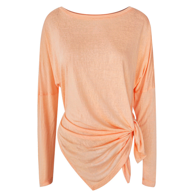 Yoga tops, long sleeves, round neck, 3 colors to choose from, breathable, quick drying, sweat absorbent, belly cover, fitness, sports, simple, casual, unique, loose, roomy, cheap, S~XL