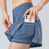 Yoga shorts, shorts, half pants, 5 colors available, high waist, with pockets, mesh, breathable, quick drying, elastic waist, side slits, loose fit, stretchy, stylish, elegant, casual, fitness, sports, Pilates, hot yoga, running, S~XL