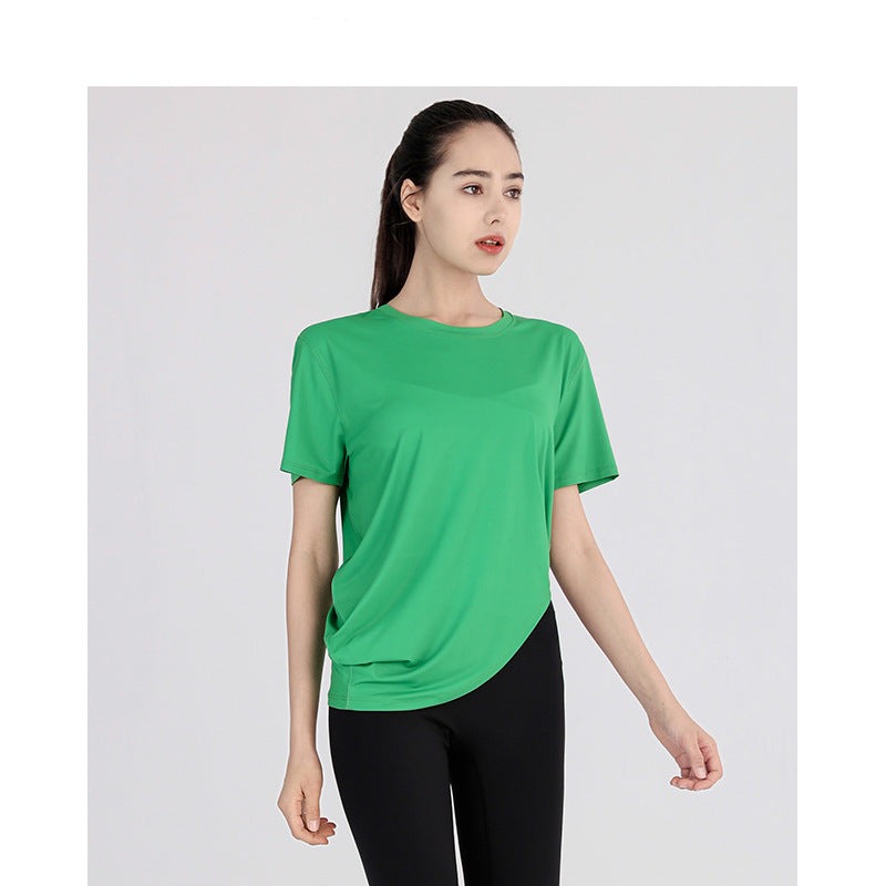 ヨガトップス 半袖  ラウンドネック 無地 4色選択可  通気性 薄手 イレギュラー カジュアル スウィート エレガント✿ 気質溢れる♪ 綺麗め 合わせやすい S~XL