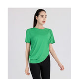 ヨガトップス 半袖  ラウンドネック 無地 4色選択可  通気性 薄手 イレギュラー カジュアル スウィート エレガント✿ 気質溢れる♪ 綺麗め 合わせやすい S~XL