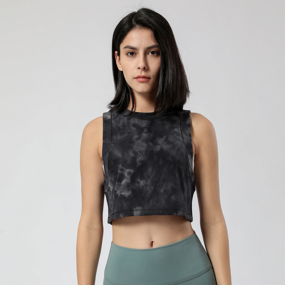 Yoga Tops Camisole Tie-dye Retro Loose Nylon Short Round Neck 4 Colors to Choose From Sports Lightweight S-XL