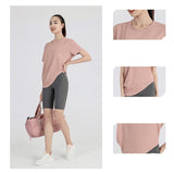 ヨガトップス 半袖  ラウンドネック 無地 4色選択可  通気性 薄手 イレギュラー カジュアル スウィート エレガント✿ 気質溢れる♪ 綺麗め 合わせやすい S~XL