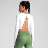 ヨガtシャツ 背中開き カップ付き 長袖 バッククロス 背中が可愛い 盛れる 指穴 揺れない セクシー へそ出し ヨガトップス チュニック ストレッチ おしゃれ 速乾 細見え 通気性 ラウンドネック 全4色 スポーツ フィットネス ピラティス ランニング S-XL