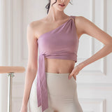 Yoga tops, bra tops, bras, 5 colors, with cups, breathable, quick-drying, stretchy, ribbon, one-shoulder, ribbon, open back, no wires, belly button exposed, stylish, recommended, Pilates, fitness, sports, S~XL