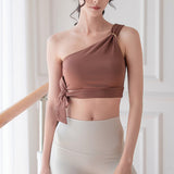 Yoga tops, bra tops, bras, 5 colors, with cups, breathable, quick-drying, stretchy, ribbon, one-shoulder, ribbon, open back, no wires, belly button exposed, stylish, recommended, Pilates, fitness, sports, S~XL