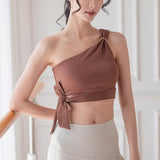 Yoga tops, bra tops, bras, 5 colors, with cups, breathable, quick-drying, stretchy, ribbon, one-shoulder, ribbon, open back, no wires, belly button exposed, stylish, recommended, Pilates, fitness, sports, S~XL