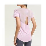 Yoga top, short sleeves, round neck, 4 colors to choose from, breathable, quick drying, sweat absorbing, contrasting, tulle, stylish, simple, casual, elegant, retro, sexy, S~XL