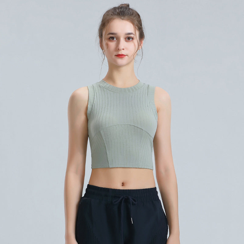 タンクトップ ヨガトップス 美背 タイト 揺れない へそ出し 首の詰まった 速乾 通気性 カジュアル スリム 合わせやすい スポーツ ランニング 全3色 S-L