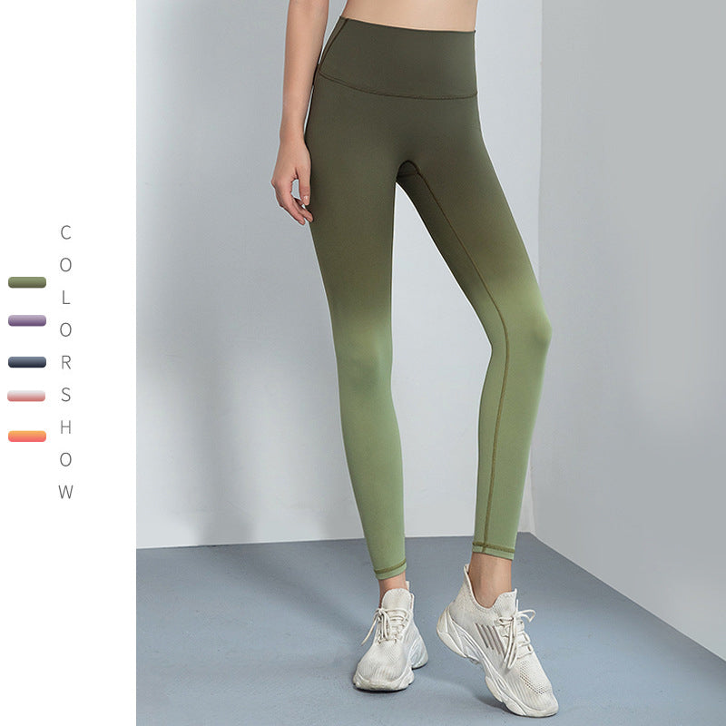 Leggings, Gradient, Beautiful Legs, Sweat Absorbent, Quick Drying, High Waist, Long Length, Stretch, Retro, Tight, Polyurethane, Gradient, 4 Colors to Choose from, High Waist, Stomach Cover, Hip Lift, Ankle Length, S-XL