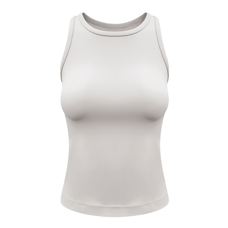 タンクトップ ヨガトップス お値段以上 タイト ラウンドネック カップ付き レーサーバック めくれない 無地 全5色 通気性 速乾 スポーツ お腹カバー フィットネス 吸汗 パッド ランニング ハンディ ピラティス S-XL