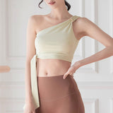 Yoga tops, bra tops, bras, 5 colors, with cups, breathable, quick-drying, stretchy, ribbon, one-shoulder, ribbon, open back, no wires, belly button exposed, stylish, recommended, Pilates, fitness, sports, S~XL