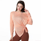 Yoga tops, long sleeves, round neck, 3 colors to choose from, breathable, quick drying, sweat absorbent, belly cover, fitness, sports, simple, casual, unique, loose, roomy, cheap, S~XL
