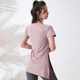 Yoga T-shirt, short sleeves, yoga wear, top, long, round neck, 5 colors available, thin, hip concealment, drawstring, shirring, side slits, quick drying, casual, popular, body coverage, loose, breathable, slim, elegant, running, fitness, sports, S~L 