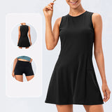 Yoga Set, One Piece + Shorts, Tennis, Golf, Sports, Round Neck, Solid Color, 4 Colors to Choose From, High Waist, Breathable, Quick Drying, A-Line, Sports, Belly Cover, Fitness, Lightweight, Padded, Ruffles, Running, Side Pockets, XS-XXL 