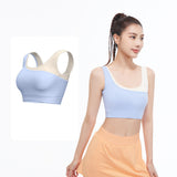 Yoga bra top with cups, open back, U-neck, 4 colors, no wires, wide shoulder straps, wide hem, sports, fitness, stylish, stretchy, sweat-wicking, quick-drying, cute, large size, pretty, S-XXL