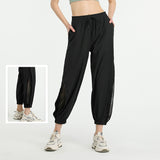 Jogger pants, yoga pants, sweatpants, relaxing pants, 3 colors available, high waist, with pockets, mesh, drawstring, see-through, thin, quick-drying, ribbon, elastic, switching, comfortable, breathable, loose, sports, running, fitness, cheap, S~XL 