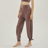 ジョガーパンツ ヨガパンツ ガウチョパンツ ポケット付き ゆったり ハイウエスト 吸汗速乾 リボン サイドスリット 柔らかく カジュアル 全4色 ダンス スポーツ ピラティス ランニング S-L