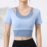 New Internet Celebrity One Piece Sports Fitness Top Women Slimming Running Yoga Short Sleeve with Chest Pad 