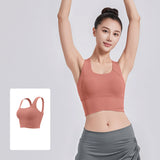 ヨガブラトップ カップ付き ワイヤーなし 広幅肩紐 幅広ヘム レーサーバック スポーツ フィットネス Uネック 無地 全6色