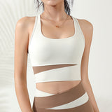 New color blocked yoga bra for women. Padded sports bra camisole style with thin section and sexy back 