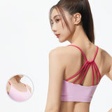 ヨガブラトップ カップ付き 美背 背中開き ワイヤーなし バッククロス パッド入り 冷感 スポーツ ストレッチ おしゃれ 薄手 Uネック S-2XL