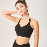 ヨガブラトップ カップ付き 背中開き Yバック ワイヤーなし vネック ダブル肩紐 スポーツ フィットネス ピラティス おしゃれ 細見え