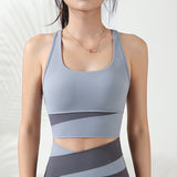 New color blocked yoga bra for women. Padded sports bra camisole style with thin section and sexy back 