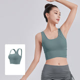 ヨガブラトップ カップ付き ワイヤーなし 広幅肩紐 幅広ヘム レーサーバック スポーツ フィットネス Uネック 無地 全6色